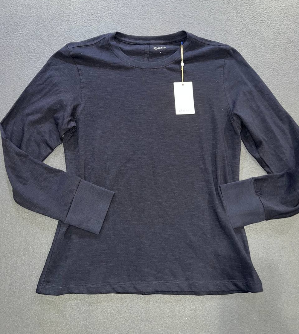Quince 100% organic Cotton Luxe Touch Long Sleeve Tee top Deep Navy L A011087